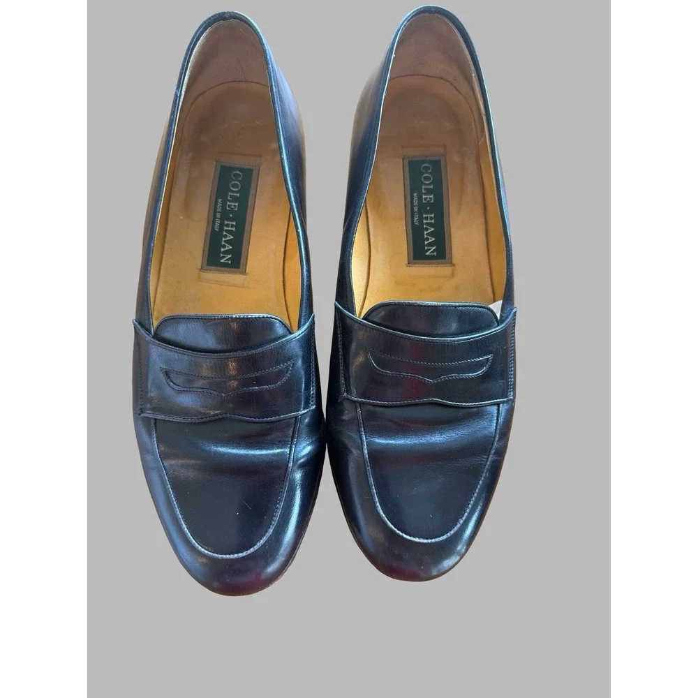 Cole Haan Men's 8.5M Black‎ Leather Penny Loafers Made in Italy Classic Shoes